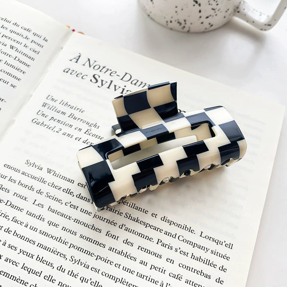 Women's Handmade Acetic Acid Plate Vintage Allmatch Checkerboard Hair Shark Clip Hair Accessories