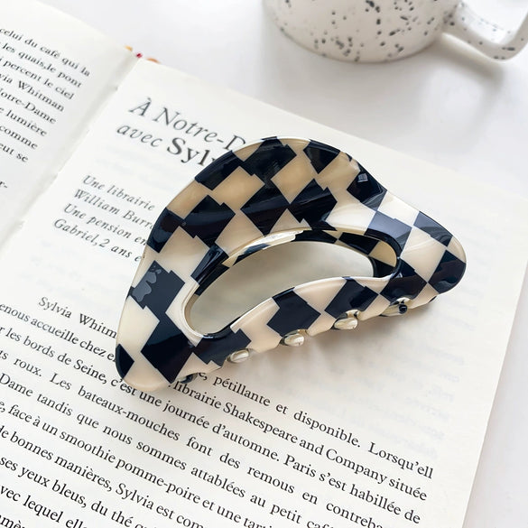 Women's Handmade Acetic Acid Plate Vintage Allmatch Checkerboard Hair Shark Clip Hair Accessories