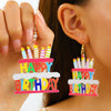 Women's Handmade Acrylic Birthday Cake Candle Earrings Dopamine Colorful Party Style
