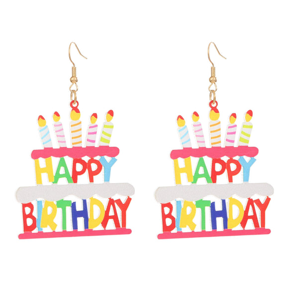 Women's Handmade Acrylic Birthday Cake Candle Earrings Dopamine Colorful Party Style