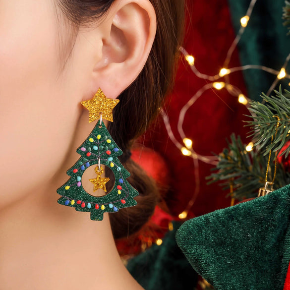 Women’s Handmade Acrylic Christmas Tree Earrings In Red And Green With Stainless Steel Ear Posts For Festive Holiday Style