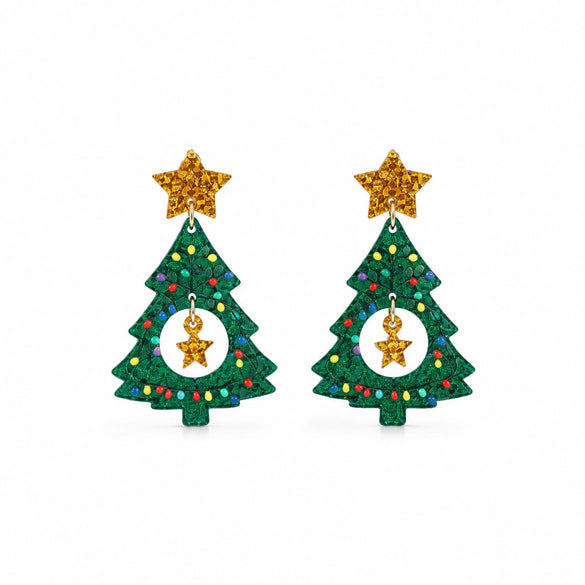 Women’s Handmade Acrylic Christmas Tree Earrings In Red And Green With Stainless Steel Ear Posts For Festive Holiday Style