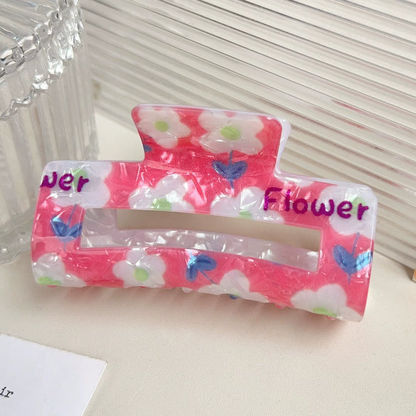 Women's Handmade Acrylic Flower Dopamine Hollow Square Hair Clip Jewelry