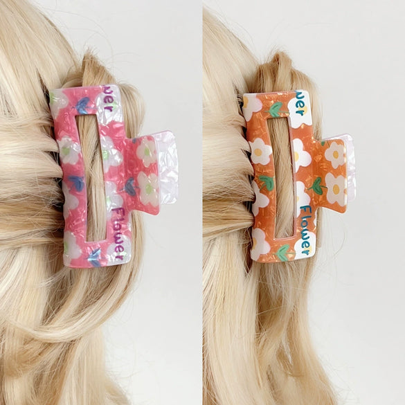 Women's Handmade Acrylic Flower Dopamine Hollow Square Hair Clip Jewelry