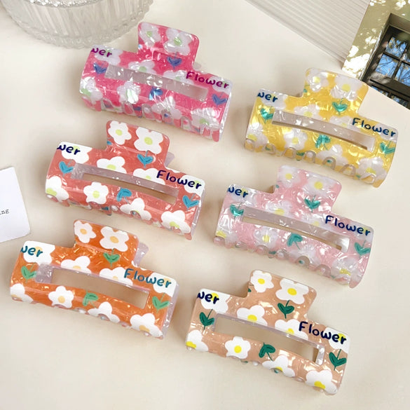 Women's Handmade Acrylic Flower Dopamine Hollow Square Hair Clip Jewelry
