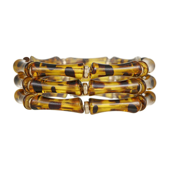 Women's Handmade Acrylic Geometric Beaded And Leopard Print Bracelet