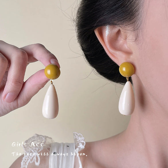 Women's Handmade Acrylic Geometric Earrings With Dripping Oil Contrast Color French Retro Style