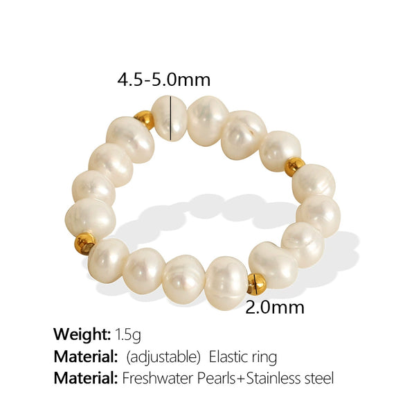 Women's Handmade Alien Pearl Baroque Style Elastic Ring 316L Stainless Steel Electroplated Beaded Winding Hand Jewelry