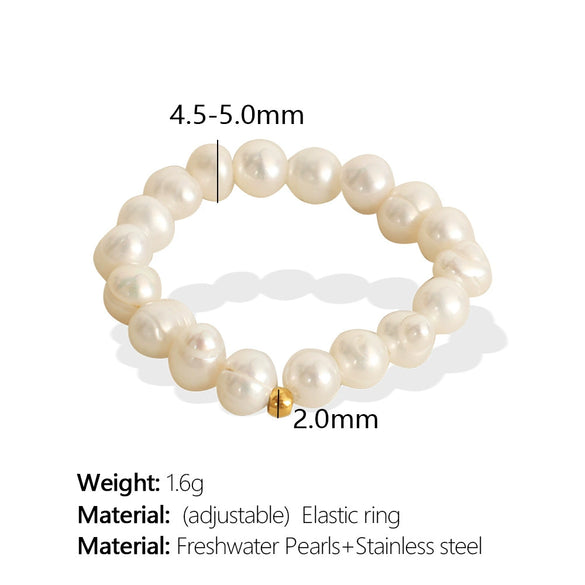 Women's Handmade Alien Pearl Baroque Style Elastic Ring 316L Stainless Steel Electroplated Beaded Winding Hand Jewelry