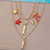 Women’s Handmade Alloy Multilayer Oceanthemed Necklace With Starfish Coral And Small Fish Pendants