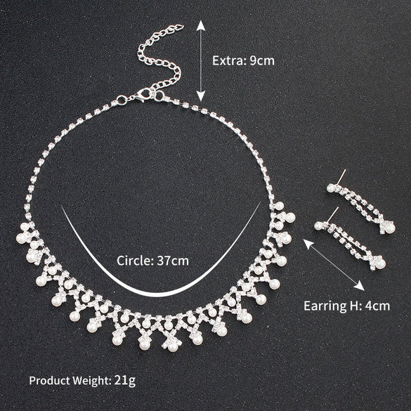 Women's Handmade Alloy Pearl And Rhinestone Geometric Necklace And Earrings Jewelry Set Elegant Simple Matching Jewelry