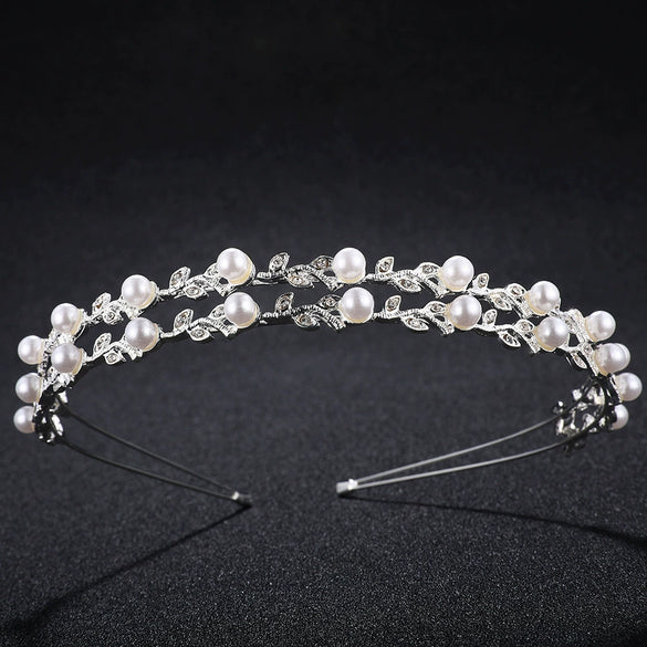 Women's Handmade Alloy Pearl Headband With Double Layer Floral Design Elegant Bridal Hair Accessory