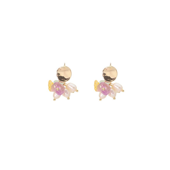 Women's Handmade Antique Style Natural Pearl Earrings With Real Gold Electroplating And Geometric Pattern