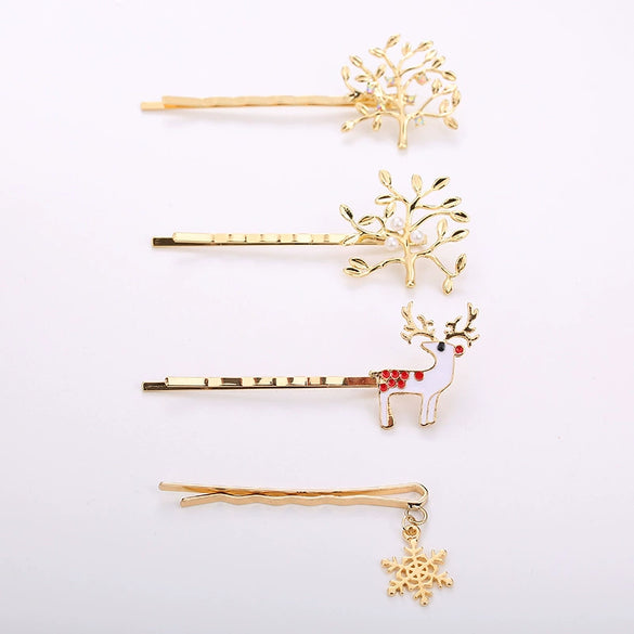 Women's Handmade Artificial Crystal Animals Hairpins Money Tree Deer Snowflake Oneword Clips Trendy Cute Headwear