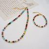 Women's Handmade Artificial Crystal Dopamine Color Ushaped Geometric Beaded Necklace And Bracelet Jewelry With Cross Chain