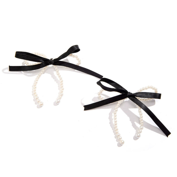 Women's Handmade Artificial Pearl Crystal Bow Stud Earrings