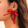 Women's Handmade Artificial Pearl Crystal Bow Stud Earrings