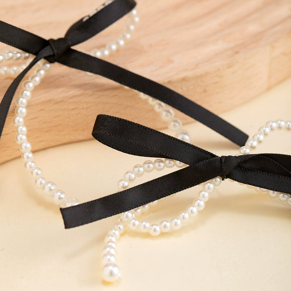 Women's Handmade Artificial Pearl Crystal Bow Stud Earrings