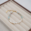 Women's Handmade Beaded Geometric Pearl Necklace And Bracelet With Cross Chain