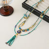 Women's Handmade Beaded Long Necklace With Optimized Blue Turquoise Glass Beads And Copper