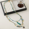 Women's Handmade Beaded Long Necklace With Optimized Blue Turquoise Glass Beads And Copper