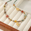 Women's Handmade Beaded Necklace With African Pine Red Agate Spotted Stone Stainless Steel Copper Geometric Design And Bird Pendant