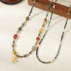 Women's Handmade Beaded Necklace With African Pine Red Agate Spotted Stone Stainless Steel Copper Geometric Design And Bird Pendant