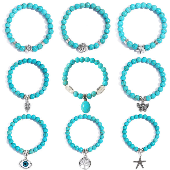 Women's Handmade Beaded Turquoise Geometric Bracelet Set
