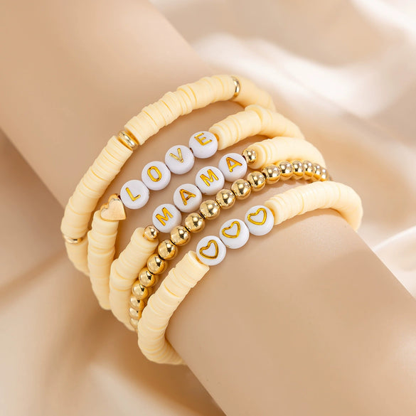 Women's Handmade Bracelets With Polymer Clay Ccb And Acrylic Geometric And Letter Pattern Sports Style