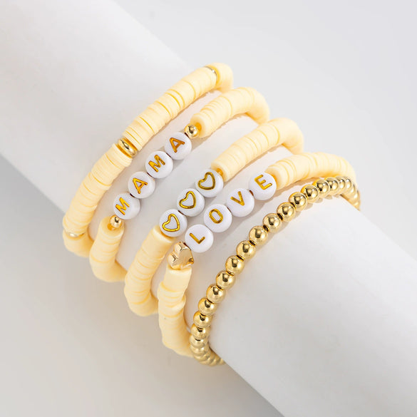 Women's Handmade Bracelets With Polymer Clay Ccb And Acrylic Geometric And Letter Pattern Sports Style