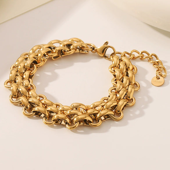 Women's Handmade Braided Chain Titanium Steel And Stainless Steel Bracelet With Pvd Vacuum Plating