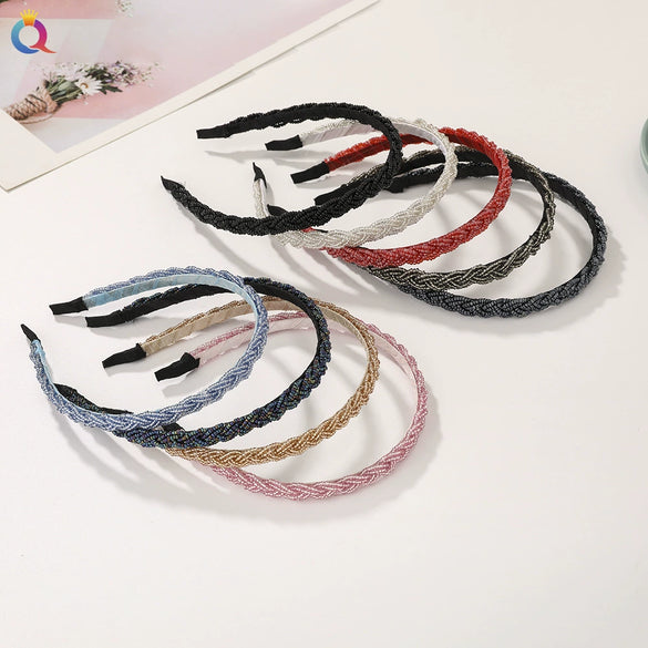 Women's Handmade Braided Rice Bead Headband Thin Simple Versatile Hair Accessory For Everyday Styling