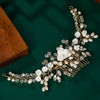 Women's Handmade Bridal Hair Comb Ceramic Flower Pearl Rhinestone Crystal Electroplated Headwear Wedding Dress Accessory