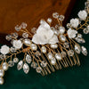 Women's Handmade Bridal Hair Comb Ceramic Flower Pearl Rhinestone Crystal Electroplated Headwear Wedding Dress Accessory