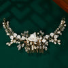 Women's Handmade Bridal Hair Comb Ceramic Flower Pearl Rhinestone Crystal Electroplated Headwear Wedding Dress Accessory