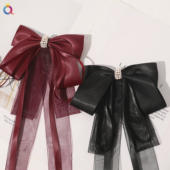 Women's Handmade Cloth Bow Tassel Hairpin Top Clip Vintage Fairy Style Hair Accessory