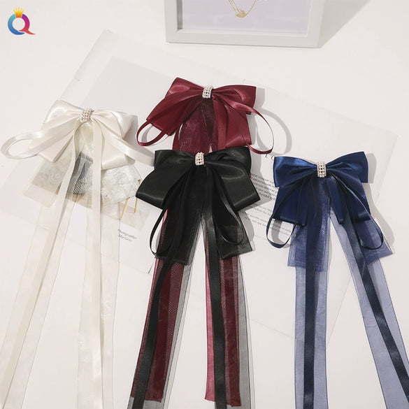 Women's Handmade Cloth Bow Tassel Hairpin Top Clip Vintage Fairy Style Hair Accessory