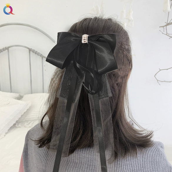 Women's Handmade Cloth Bow Tassel Hairpin Top Clip Vintage Fairy Style Hair Accessory