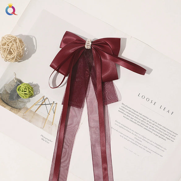 Women's Handmade Cloth Bow Tassel Hairpin Top Clip Vintage Fairy Style Hair Accessory