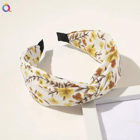 Women's Handmade Cloth Floral Widebrimmed Cross Hairband Hair Accessory With Printing