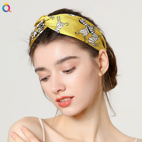 Women's Handmade Cloth Floral Widebrimmed Cross Hairband Hair Accessory With Printing