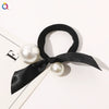 Women’s Handmade Cloth Hair Tie With Black Houndstooth Bow And Pearl Detail Sweet Hair Accessory Wholesale