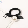 Women’s Handmade Cloth Hair Tie With Black Houndstooth Bow And Pearl Detail Sweet Hair Accessory Wholesale