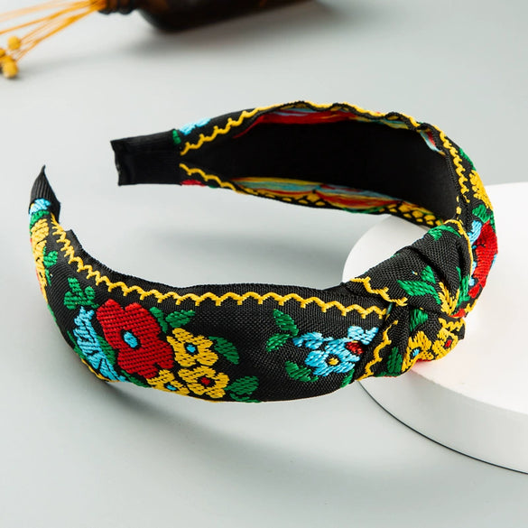 Women's Handmade Cloth Headband With Plant Flower Pattern