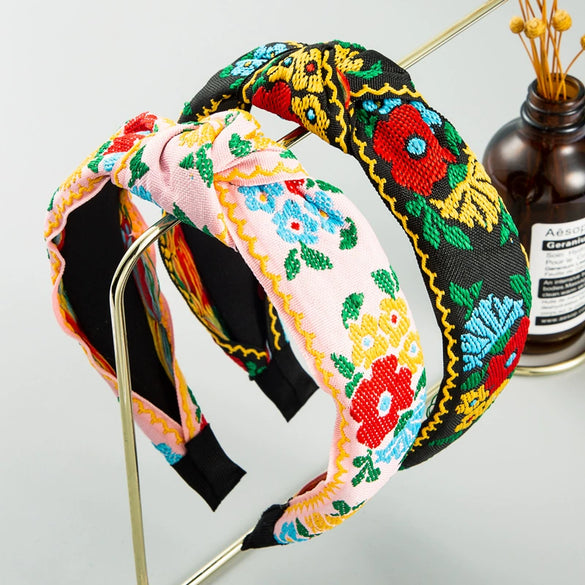 Women's Handmade Cloth Headband With Plant Flower Pattern