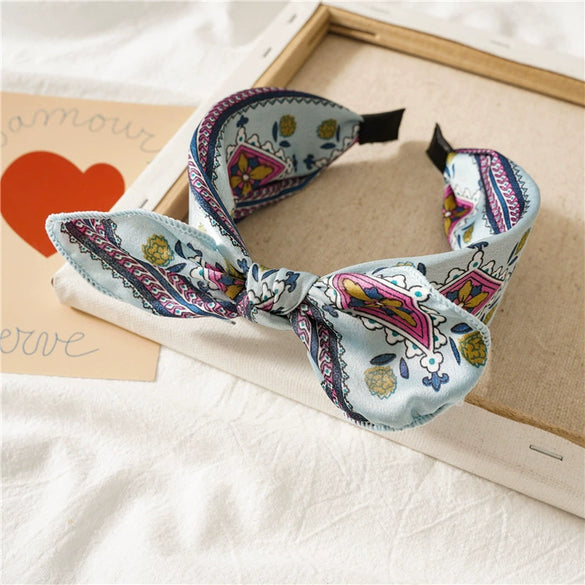 Women's Handmade Cloth Leopard Print Rabbit Ears Knotted Wide Headband Hair Accessories