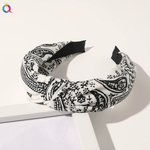 Women's Handmade Cloth Polka Dot Bee Stripe Knotted Widebrimmed Headband Hairband With Side Clip