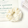 Women's Handmade Cloth Scrunchie Hair Tie With Zipper Detail And Small Dot Stripe Pattern Simple Natural Hair Accessory Wholesale