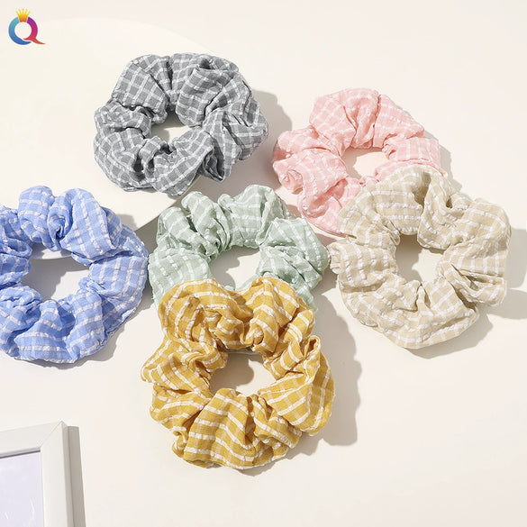 Women's Handmade Cloth Striped Plaid Scrunchie Hair Tie Cute Sweet Hair Accessory For Everyday Styling