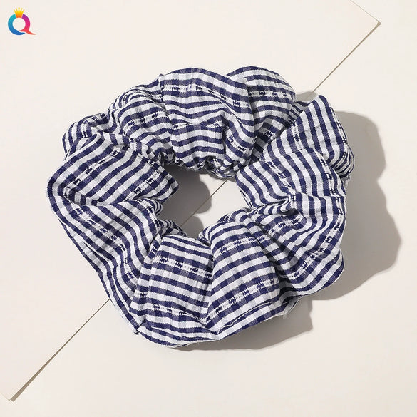 Women's Handmade Cloth Striped Plaid Scrunchie Hair Tie Cute Sweet Hair Accessory For Everyday Styling